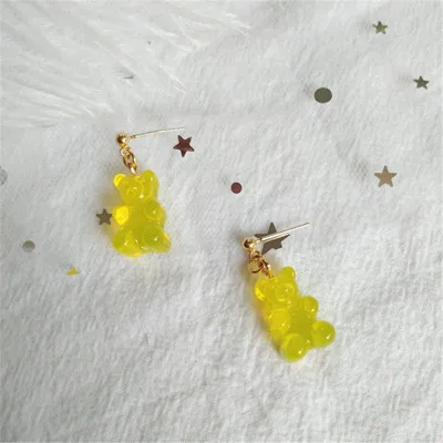 yellow S925 Creative Funny Cute Cartoon Bear Dangle Earring Macarons Lovely Animals Resin Earring Women Girls Jewelry Best Drop Earring - Metal Color: yellow