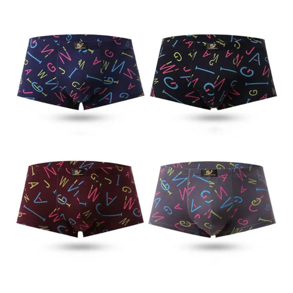 Fashion Men Underwear Colorful Letter Low Rise Boxers Briefs Cotton Underpants |