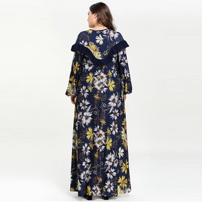 Женская мусульманская одежда Abayas макси мусульманское платье с цветочным принтом