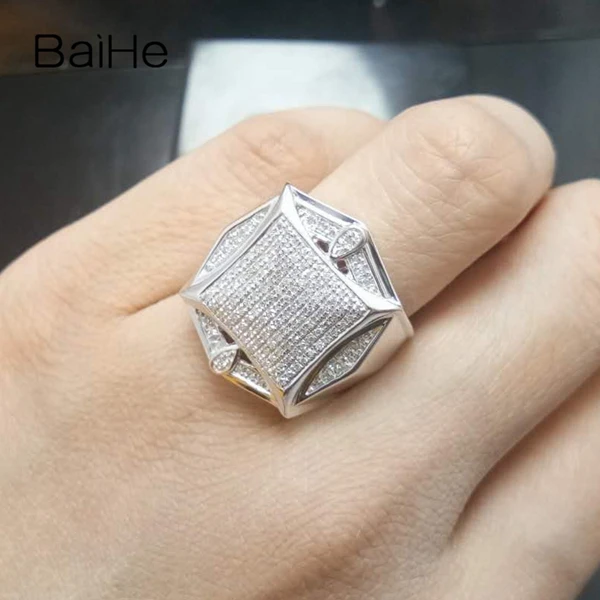 BAIHE Стерлинговое Серебро 925 0.6CT сертифицированное H/I круглая огранка с натуральными бриллиантами свадебное мужское модное Ювелирное кольцо