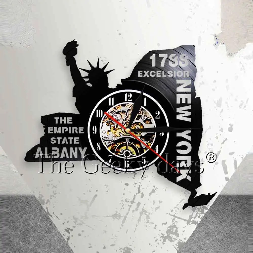 The Empire State Albany Виниловая пластинка настенное искусство часы Excelsior Нью Йорк