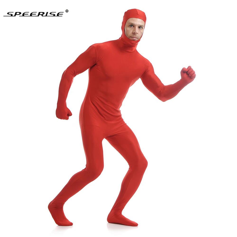 SPEERISE взрослый черный блестящий металлический костюм зентай для мужчин цельный