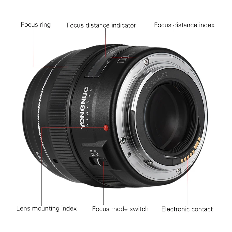 Yongnuo 100mm F2 Camera Lens For Canon EOS Cameras YN100mm F2N Nikon D7200 D7100 Medium Telephoto Prime AF MF Lenses | Электроника