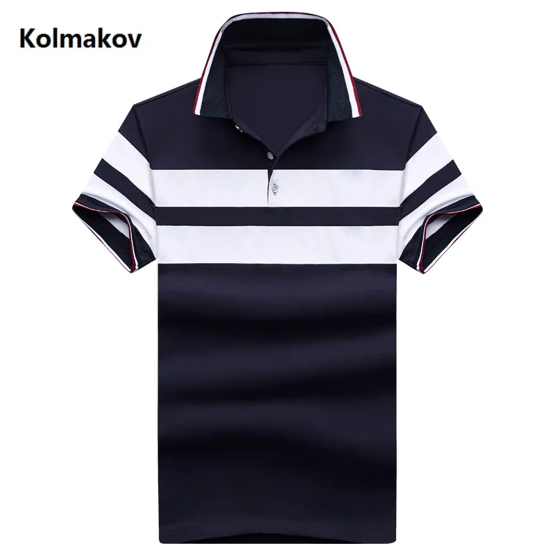 Мужская Классическая хлопковая рубашка поло с коротким рукавом в полоску