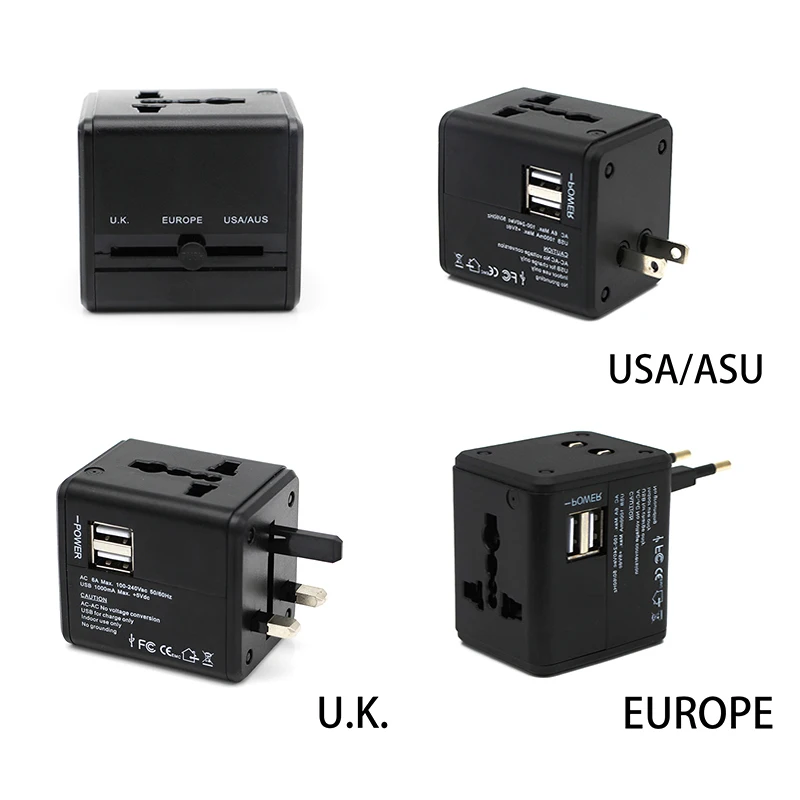 Универсальный дорожный адаптер с двумя usb разъемами настенное гнездо зарядки US UK