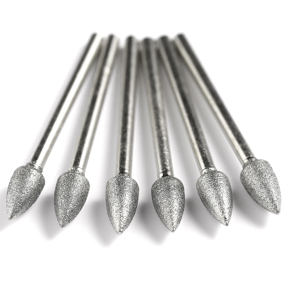 

10pcs shank 3mm 120# burr bullet type 4/5/6/8/10/12mm Diamond abrasive bits peeling head grinding trimming polishing bits