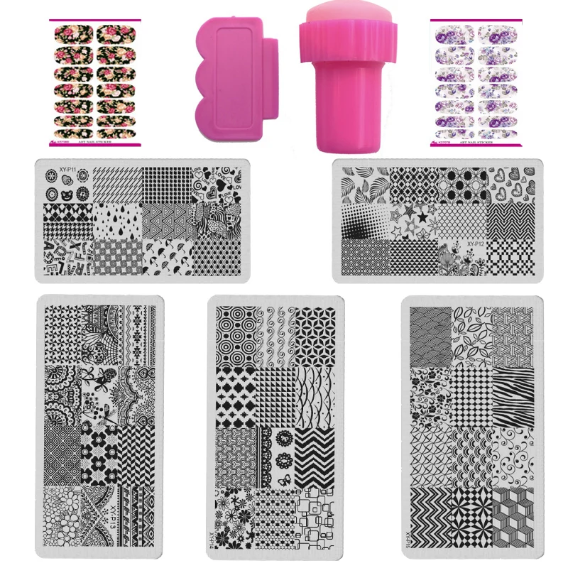 XYP Series 9PCS Nail Stamping Plates Set Kits Lace Flower Pattern Stainle Art Templates+Stamper+Scraper Beauty+nail sticker | Красота и