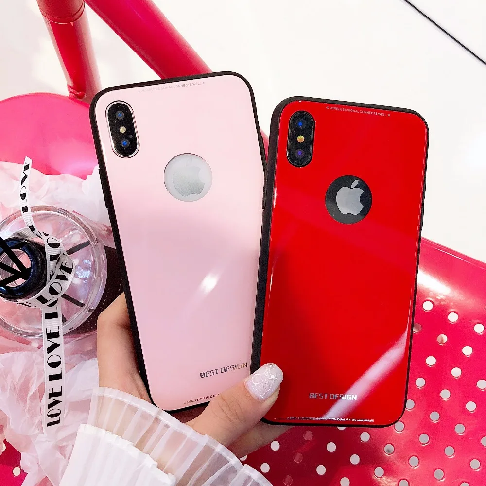 Случаях роскоши зеркало Капа чехол для iPhone 6 S 7 8 Plus X Закаленное стекло чистый цвет