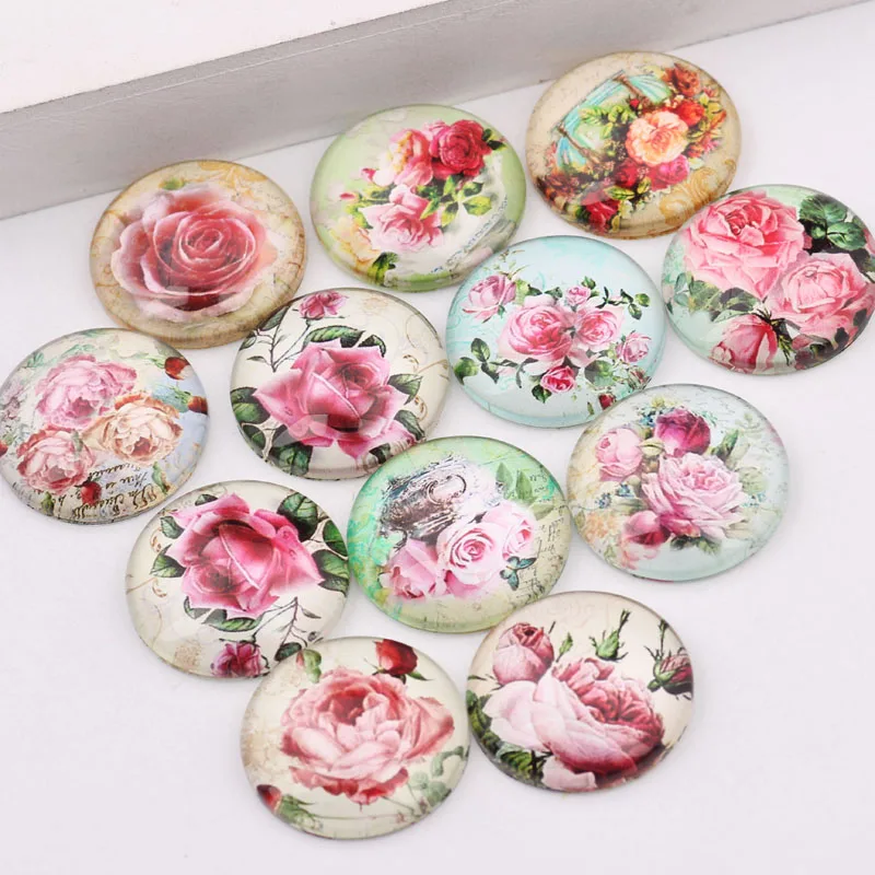 

reidgaller vintage mix flower rose photo flatback round glass cabochons 25mm 20mm 18mm 14mm 12mm 10mm diy jewerly findings