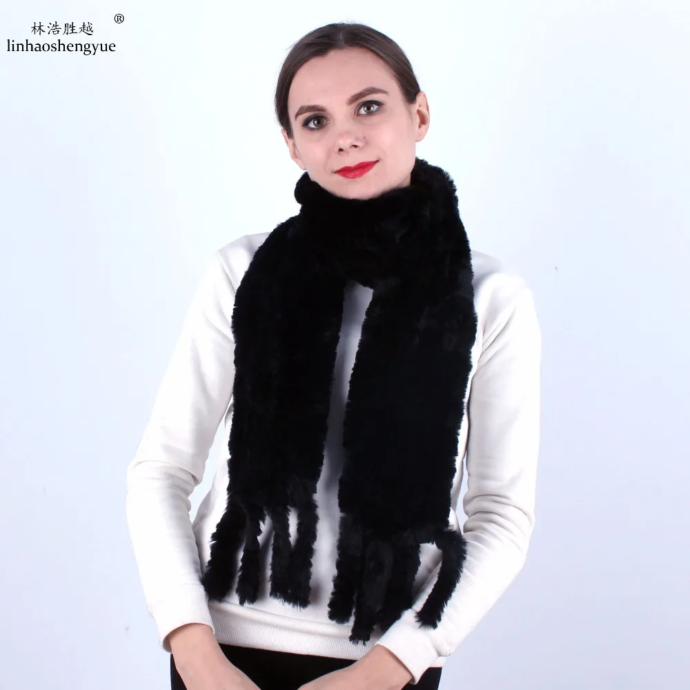 

Шарф Linhaoshengyue, женский, из кроличьего меха, с кисточками