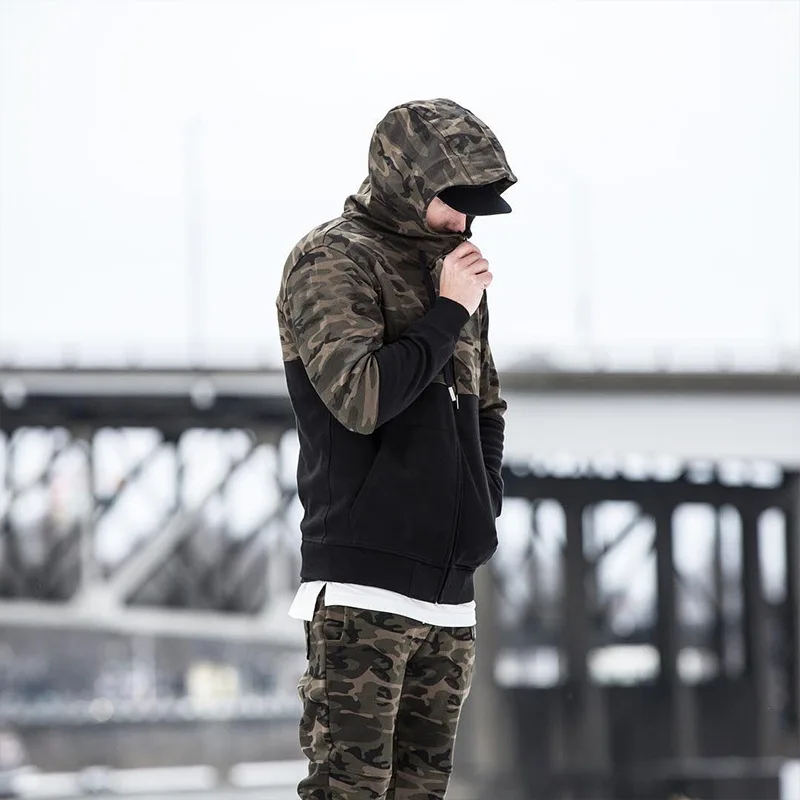 Камуфляжная куртка мужские пальто высокая уличная молния пэчворк хлопок мужская