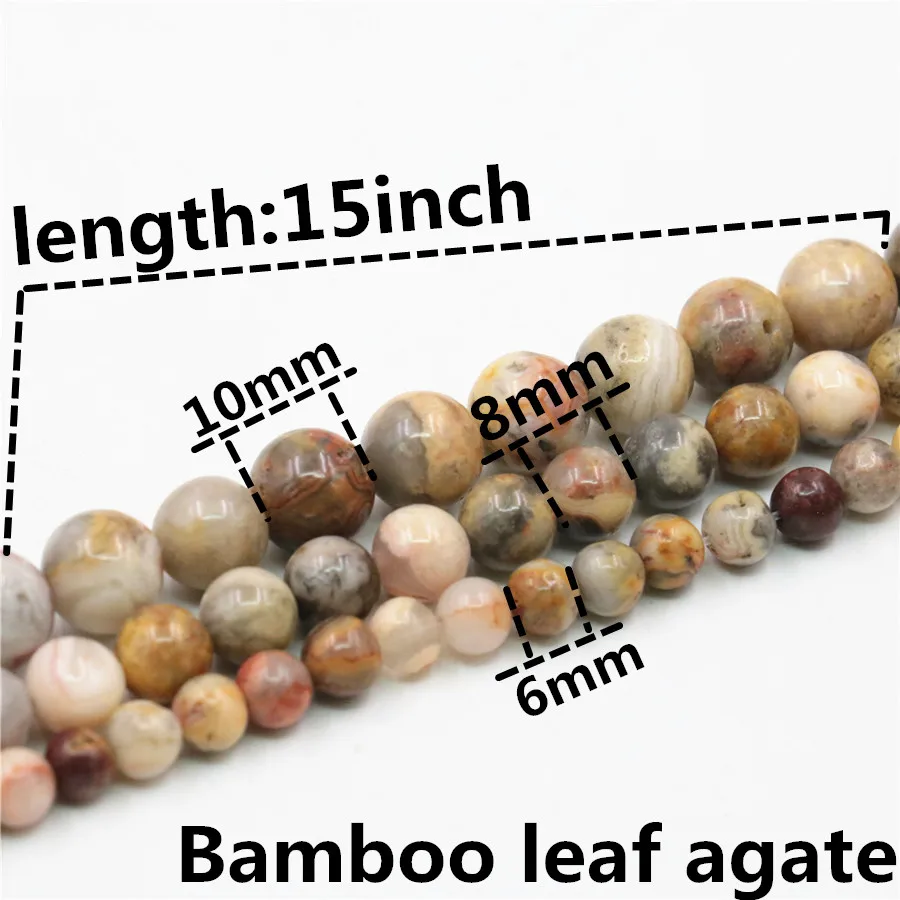 6 8 10 mm Accessories Round Brown Bamboo Leaf Onyx Stone Beads For Necklace Bracelet Women Girl 15inch DIY Jewelry Making Design | Украшения