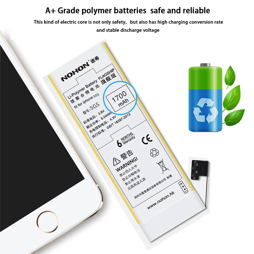Оригинальная батарея NOHON Bateria для Apple iPhone 5S 5C 5GS литий ионная запасная 1700 мАч Batarya