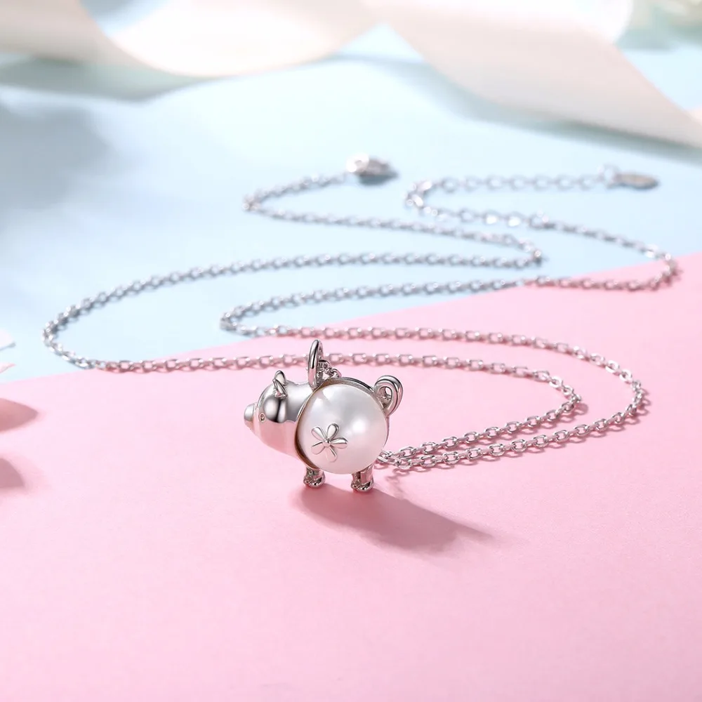 SILVERCUTE натуральная 925 пробы серебро милый поросенок Подвеска со свиньей Цепочки и