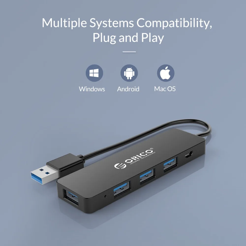 ORICO USB3.0 концентратор с интерфейсом питания мульти 4 порта USB разветвитель OTG адаптер Поддержка 5 Гбит/с 12 ТБ HDD для ПК компьютер Ноутбук