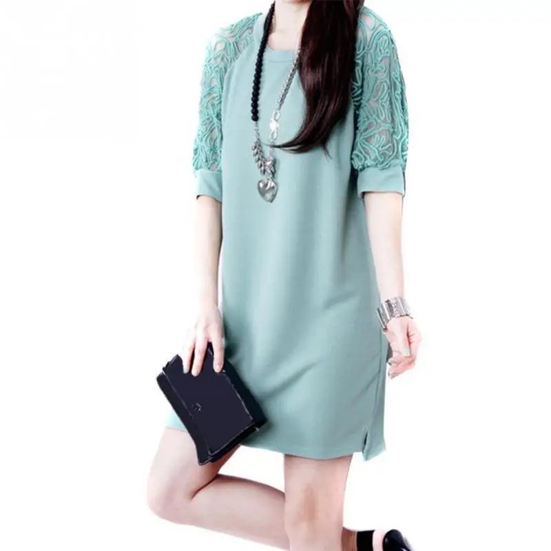 Для женщин летнее платье с кружевами для девочек модные середине рукава