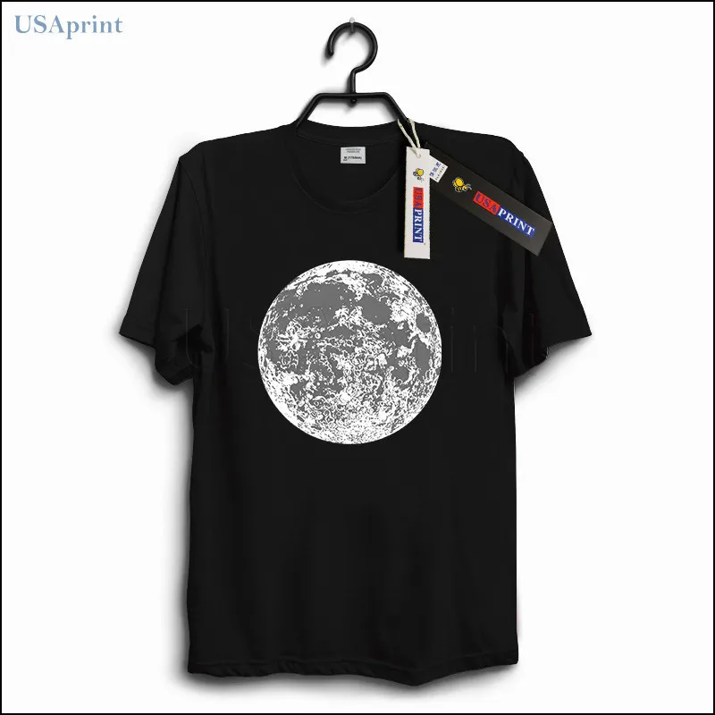 USAprint Top Quality Full Moon T Shirts Science Astronomy Cool Design Cotton Men Clothing Casual Short Sleeve Male T-shirt Black | Мужская