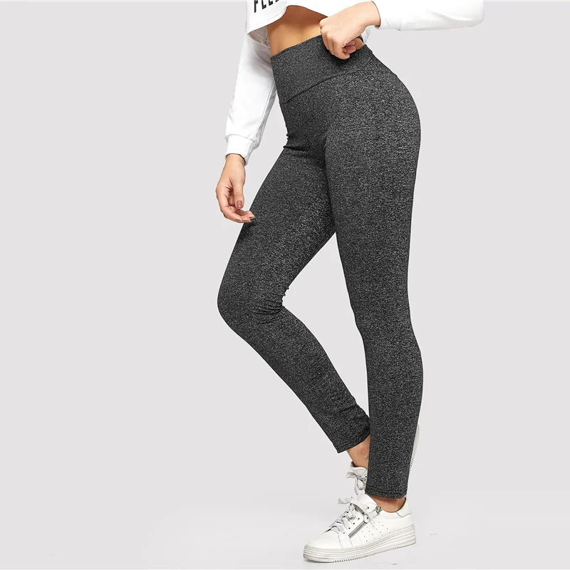 SweatyRocks крест-накрест однотонные леггинсы Activewear Для женщин тренировки обтягивающие леггинсы Новинка весны Повседневное Фитнес принтом букви серые