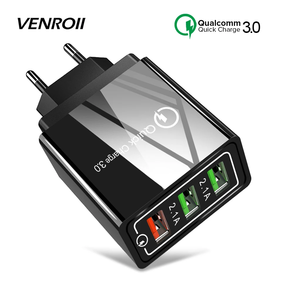 Venroii 3 USB зарядное устройство для мобильного телефона QC3.0 EU разъем для iPhone XR X Xiaomi Смартфон быстрая зарядка для huawei Быстрая зарядка