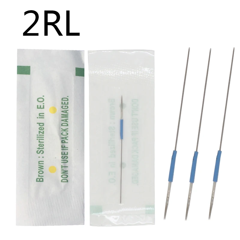 

100Pcs 2R Traditional Tattoo Needles With needle tip For G-8650 G-9740 Permanent Makeup Machine Disposable Eyebrow Golden