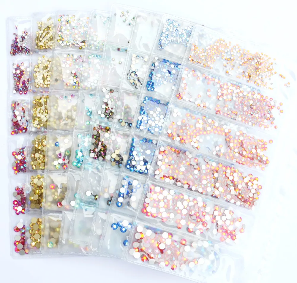 

YWK 1 Pack Flatback Glass Nail Rhinestones Mixed Sizes SS3-SS12 Nail Art Decoration Stones Shiny Gems Manicure Accessories Tools