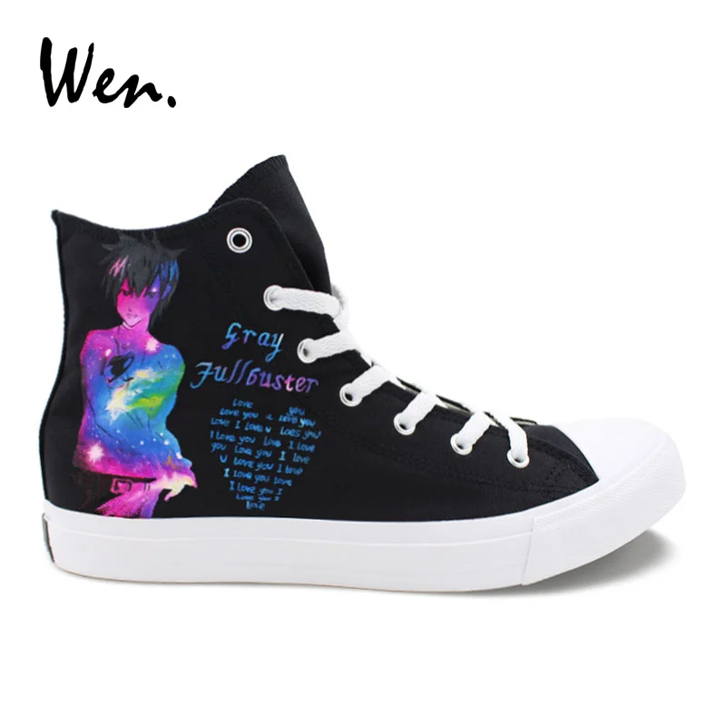 

Wen Design Custom Fairy Tail Gray Lucy Hand Painted Anime Athletic Shoes Black High Top Canvas Shoes Sneakers for Men Women