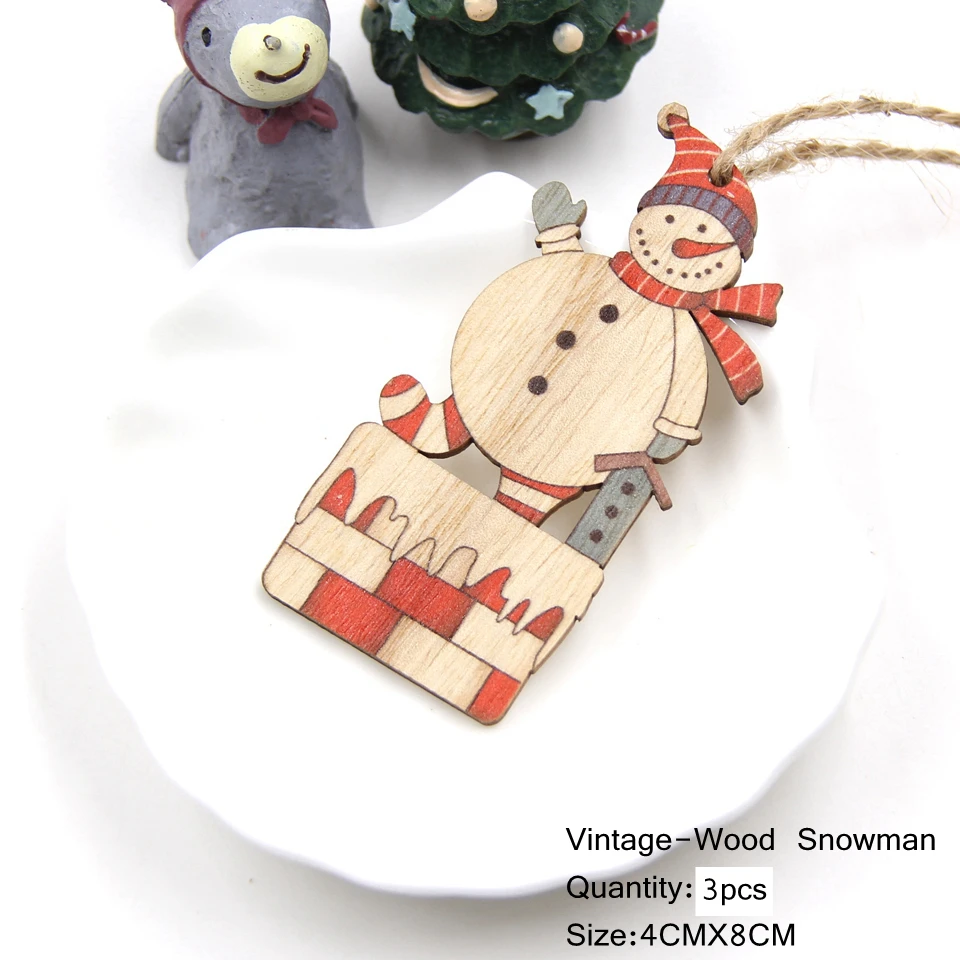 3PCS-V-Snowman 3 шт напечатанные деревянные поделки Рождественские елки украшения Рождественские Деревянные Подвески украшения Рождественские украшения Для Вечеринки Висячие подарки - Цвет: 3PCS-V-Snowman