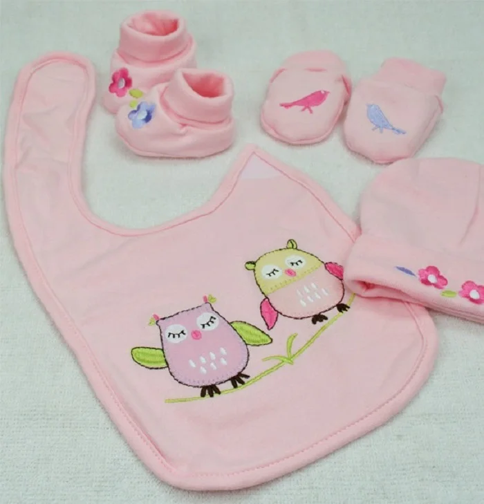 4pcs Newborn Baby Girl Boy Accessories Cotton Hat Cap Mittens Booties Bib Gift Set | Детская одежда и обувь