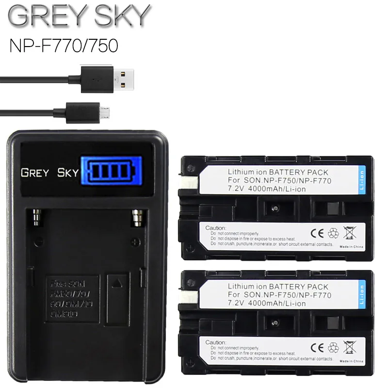 charger and 2battery Комплект из 2 предметов 4000 мА/ч, NP-F770 NP-F750 NP F770 np f750 NPF770 750 батареи+ ЖК-дисплей USB Зарядное устройство для sony NP-F550 NP-F770 NP-F750 F960 F970 - Цвет: charger and 2battery