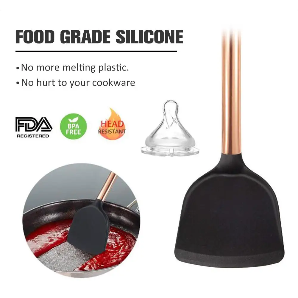 

12pcs Copper Plated Silicone Kitchenware Nonstick Cooking Shovel Spoon Soup Ladle-Egg Spatula Turner Kitchen Tool Utensils Set