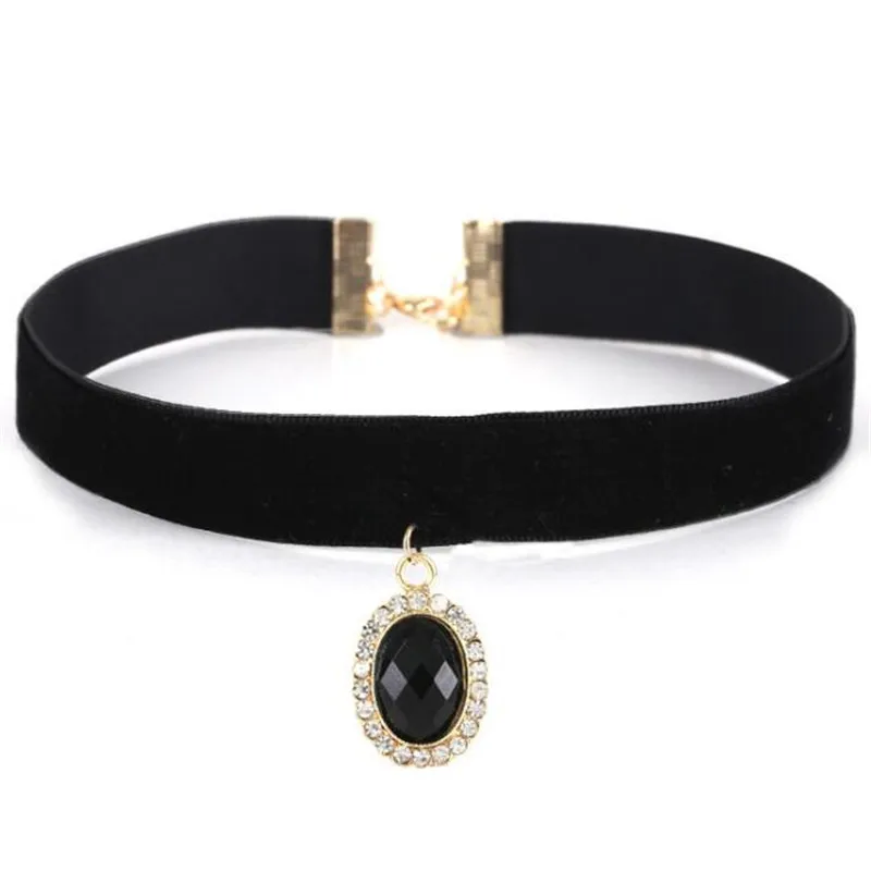 Черный акриловый камень ожерелье бархатная цепочка инкрустированные