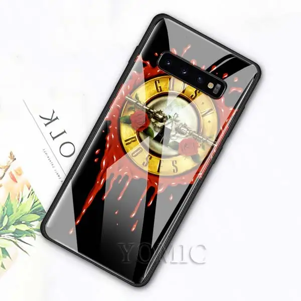 009 Чехол из закаленного стекла для samsung Galaxy S10e S10 S8 S9 Plus Note 9 10 A50 A70, чехол для телефона guns N Roses, роскошный стеклянный чехол - Цвет: 009