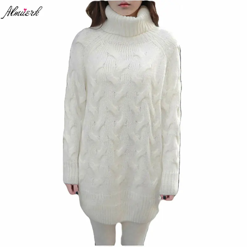 

keep warm women's turtleneck sweaters in winter new loose thickening knitting medium length sweater women's clothing L122