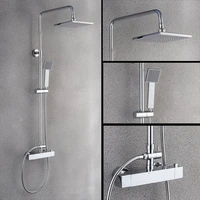 modern chrome finish solid brass 10 inch square shower head set withthermostatic bathtub shower set bathroom bath wall mounted