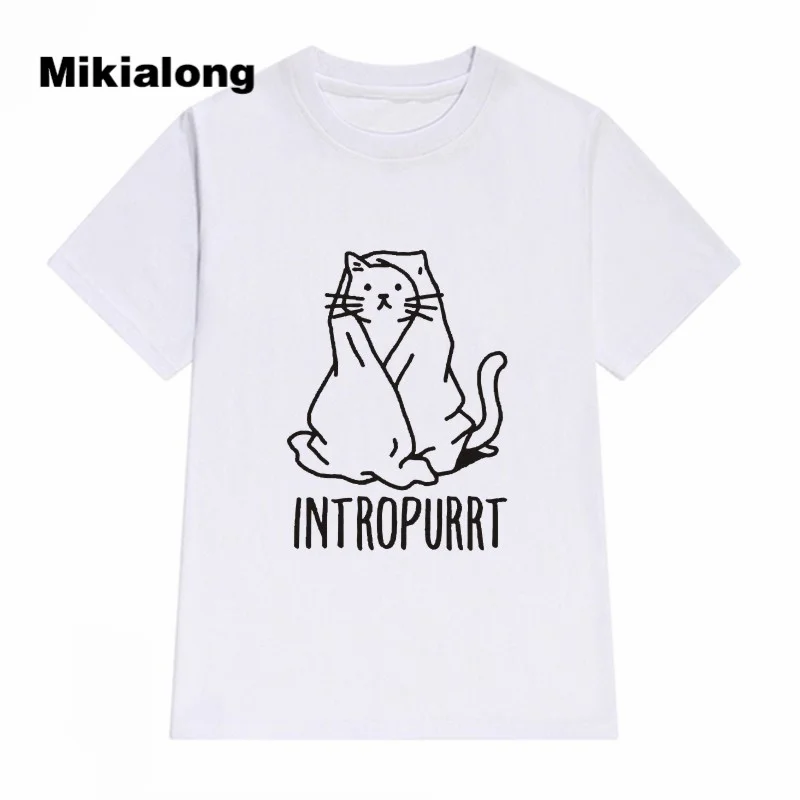 Футболка Mikialong Cat футболка с графическим рисунком женская топ 2017 летняя Милая