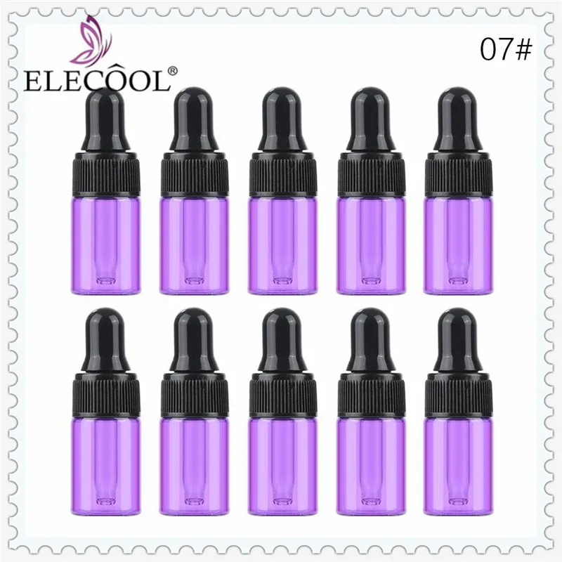 2ML-PURPLE Elecool 10 шт. 3/2/1 мл Стекло парфюмерный флакон-капельница бутылки многоразового esstenial Масло жидкое мини пустая бутылка для хранения косметический контейнер - Цвет: 2ML-PURPLE