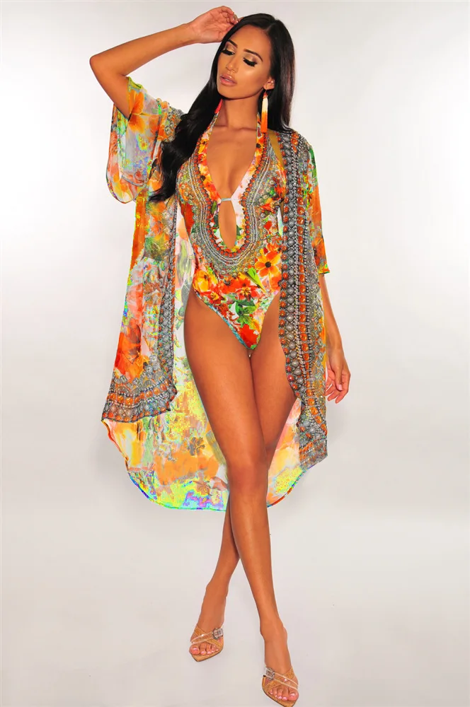 

Two Piece Bikini Set Women Beach Bathing Suit One Piece Bikini Set With Cover Up Sexy Swim Suit Floral Printing Beachwear