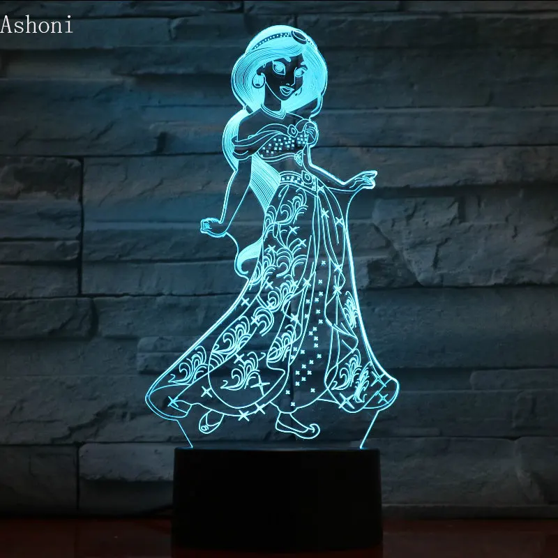 Мультяшный 3d ночник принцессы жасмин Светодиодная лампа для девушек Декор