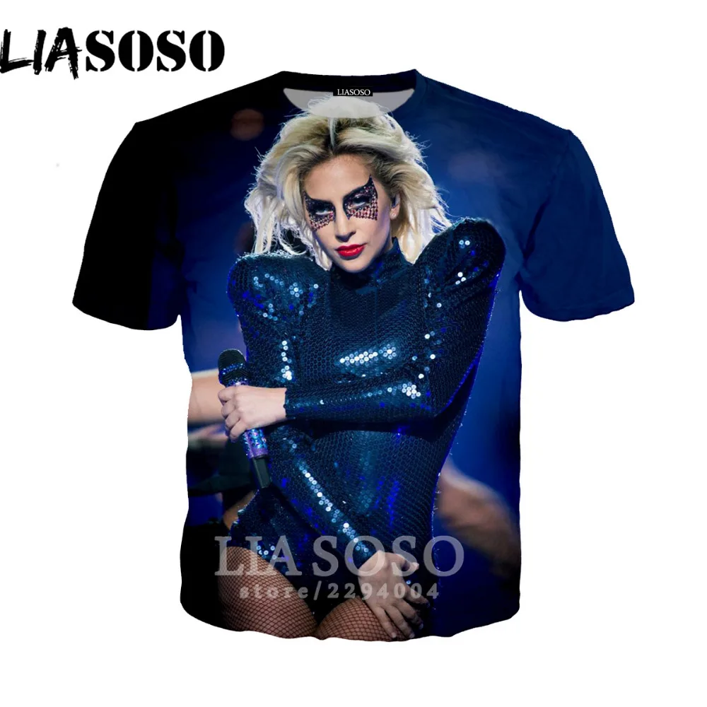 LIASOSO Лидер продаж Harajuku пуловер Футболка Sexy Lady Gaga 3D печати топы Повседневное Стиль
