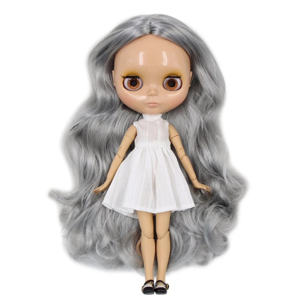 Ледяная кукла DBS Blyth седые волосы без челки желто коричневый кожный сустав 1/6 bjd 30