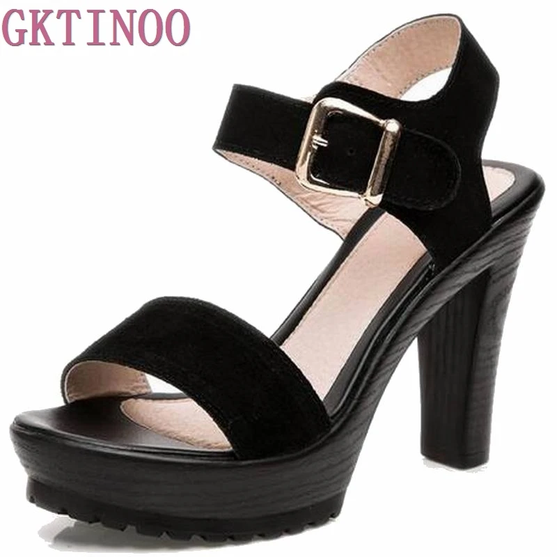 Женские сандалии на платформе черные из натуральной кожи с открытым носком