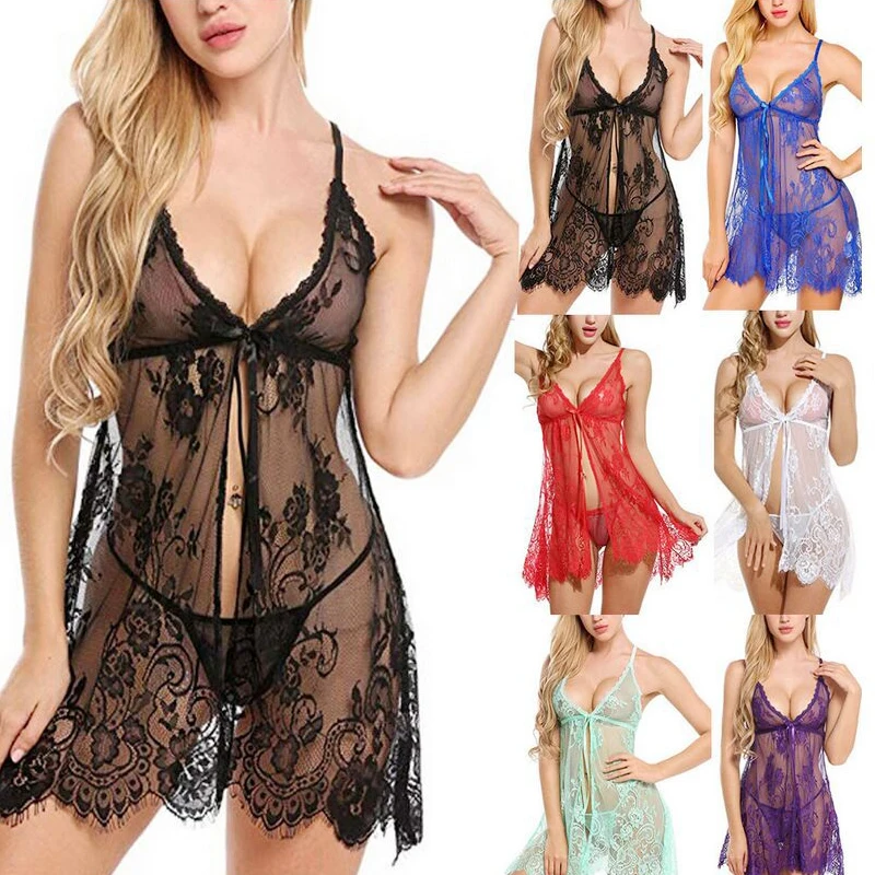

Sexy Costumes Hot Erotic Underwear Women Baby Doll Sexy Lingerie Femme Transparent Nightdress Lace Lingerie Porno Sleepwear