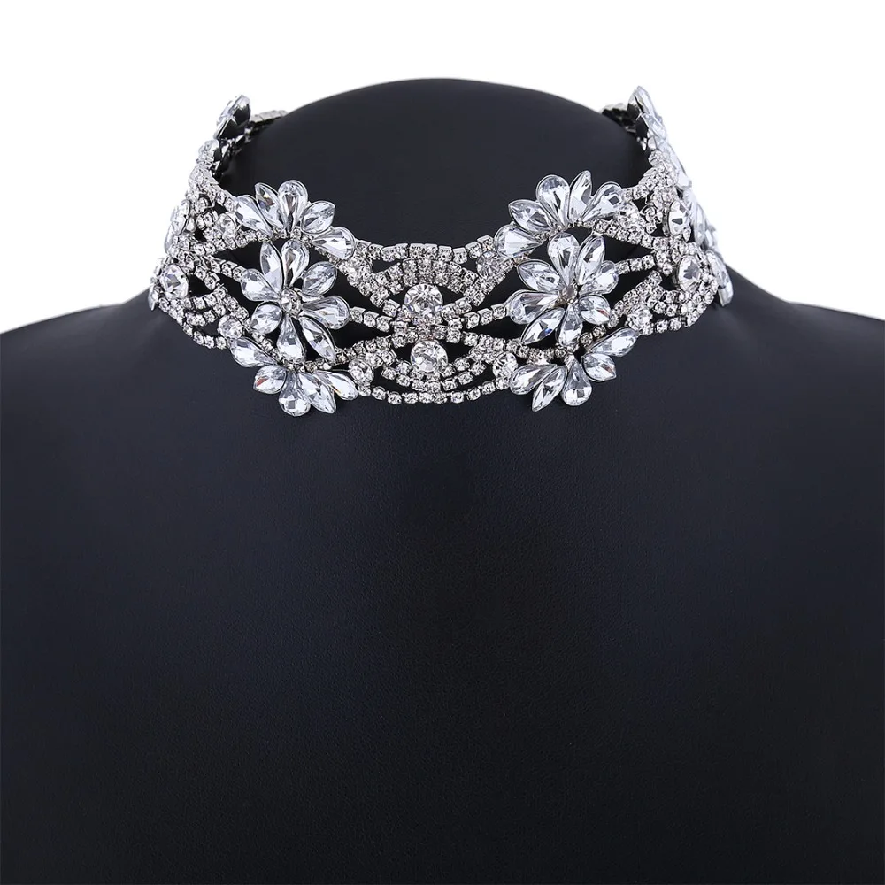 Модное ожерелье с цветами Ожерелье Стразы чокер до ключиц|clavicle necklace|rhinestone