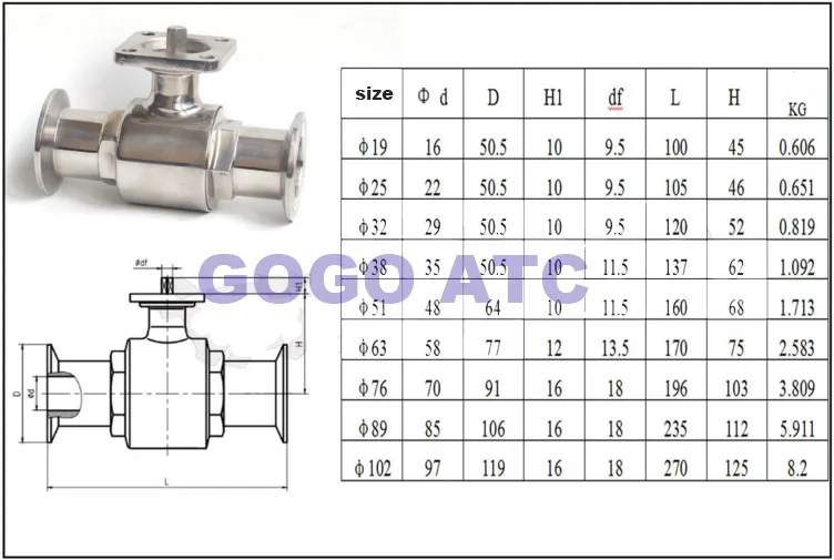 Санитарная нержавеющая сталь 304 316 O.D 89 мм шаровой клапан с высокой платформой