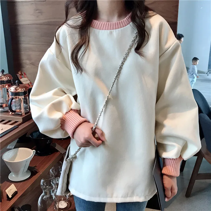 

2019 Autumn Winter Fashion Sweatshirt Women Hoodie Long Sleeve Solid color Round neck Casual loose large size Sweatshirt cc173