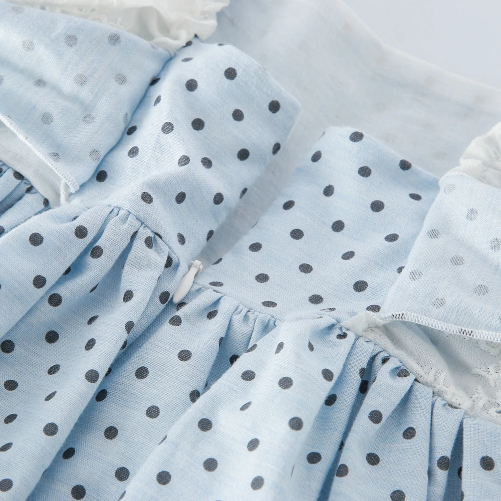 MyLittleOne 2019 Summer Spain Design Polka Dot Vintage Lace Ruffle Linen Little Girl Dress | Детская одежда и обувь