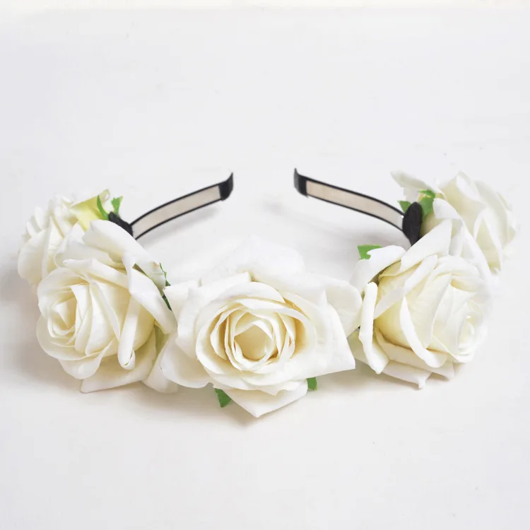 Boho Bridal Flower Crown Headwear for Women and Girls - Red Rose Wedding Wreath Floral Garlands with Bridesmaid Hairband Accessories image 6