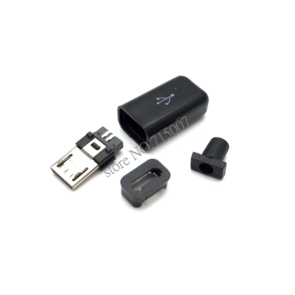 10 шт. Micro Тип USB мужчин 5 Булавки Коннектор с белый черный Пластик крышки сварки 4 в 1