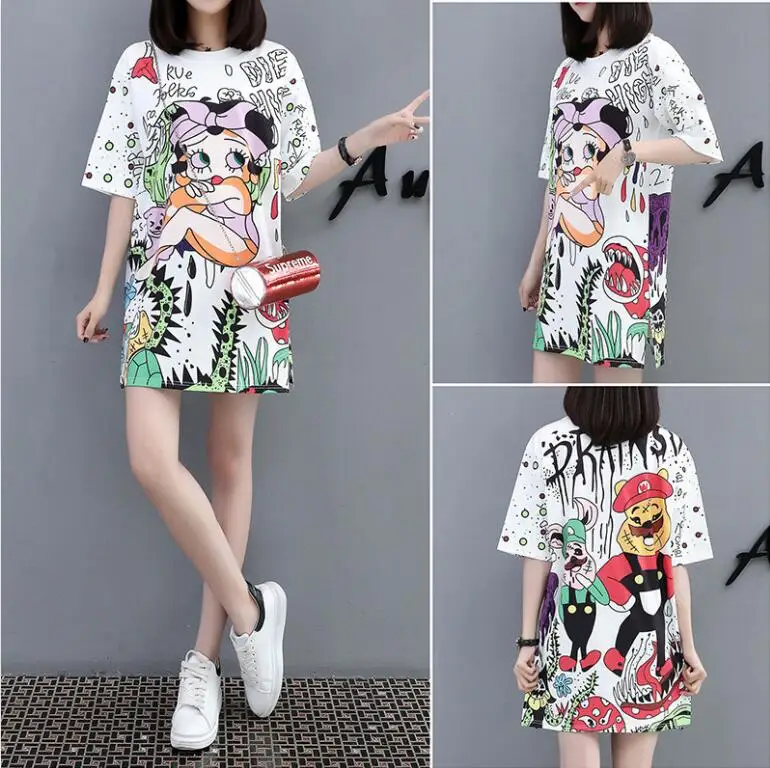 A12 Fashion Summer Oversized Loose Dress Women Plus Size O Neck Half Sleeves Printed Casual T Shirt Dress Streetwear Mini Dress - Цвет: A12
