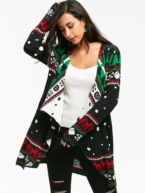 Christmas dress Wipalo Женский вязаный кардиган, длинный свитер, принт из мультфильма кошмар перед рождеством - Цвет: Christmas dress